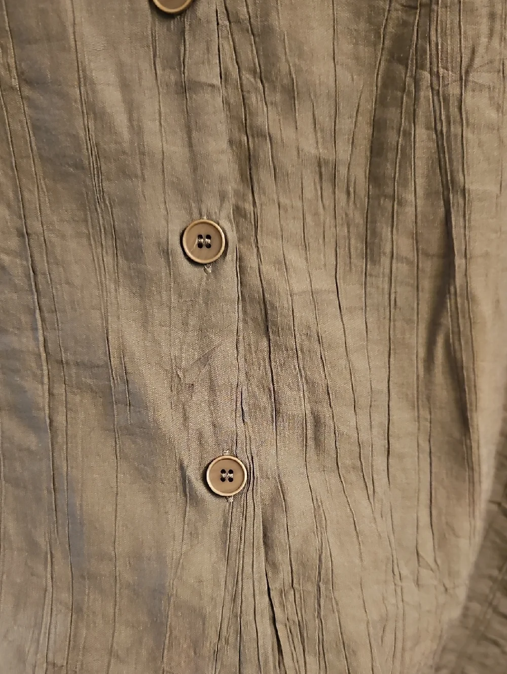 Promesa Olive Crinkle Button Down Top L Lightweight Relaxed Blouse - Picture 4 of 11